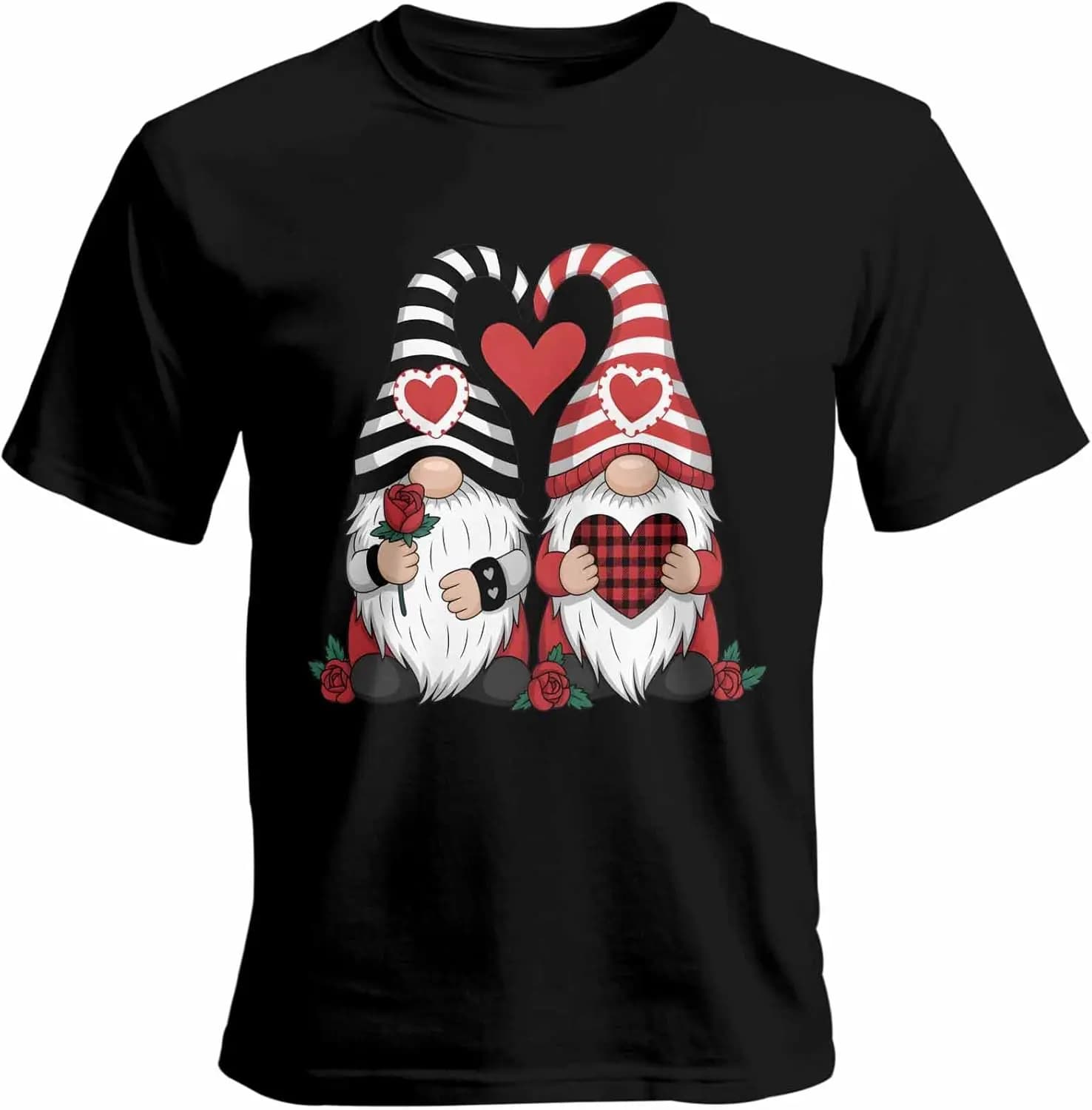 T-shirt da uomo, maglietta girocollo a maniche corte, camicia casual con cuori di coppia Gnome per uomo, S-3XL Rosso