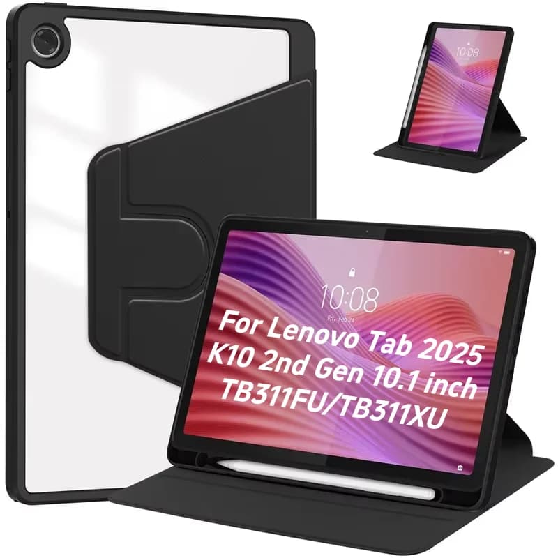 Custodia per Lenovo K10 2a Gen TB311XU 10.1 pollici con porta penna e supporto girevole a 360° in acrilico, cover per tablet Tab 10.1 2025 TB311FU