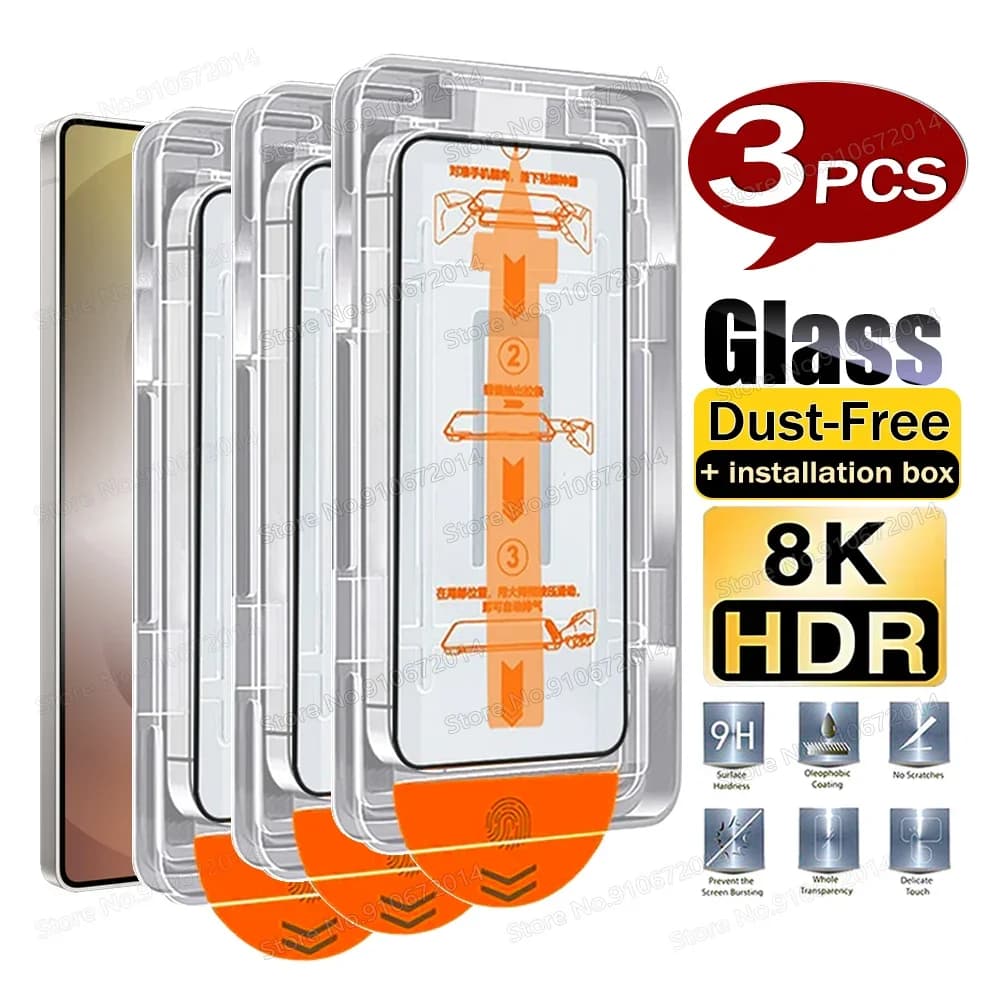 3PCS Protezione dello schermo in vetro con rivestimento oleorepellente senza polvere per Samsung Galaxy S25 Ultra Edge S24 Ultra Plus Sblocca il vetro temperato