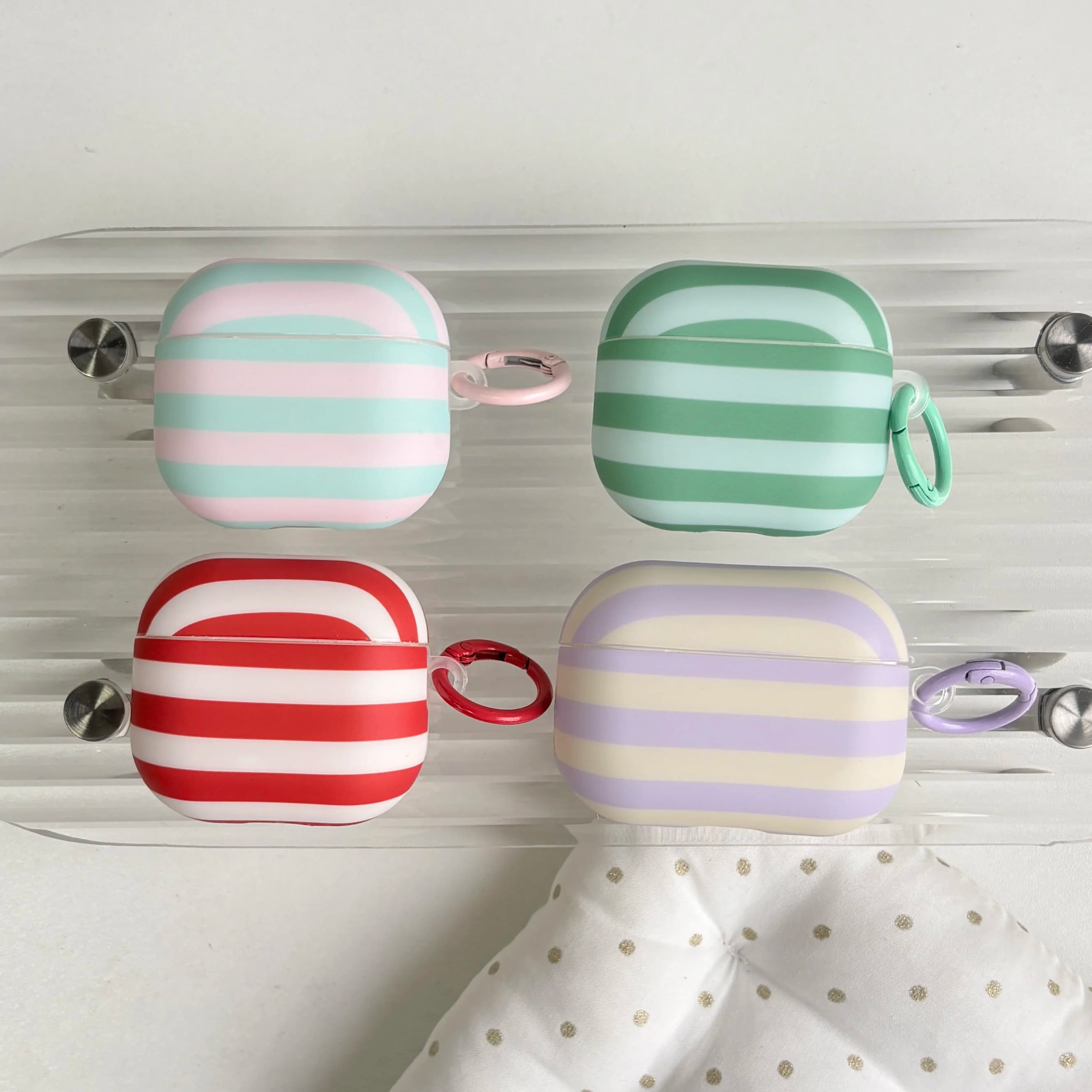 Simple Korean Horizontal Stripe Pattern Green Purple Red Blue Matte Earphone Case Cover Case For AirPods 1 2 3 4 Pro Pro2 Pro3