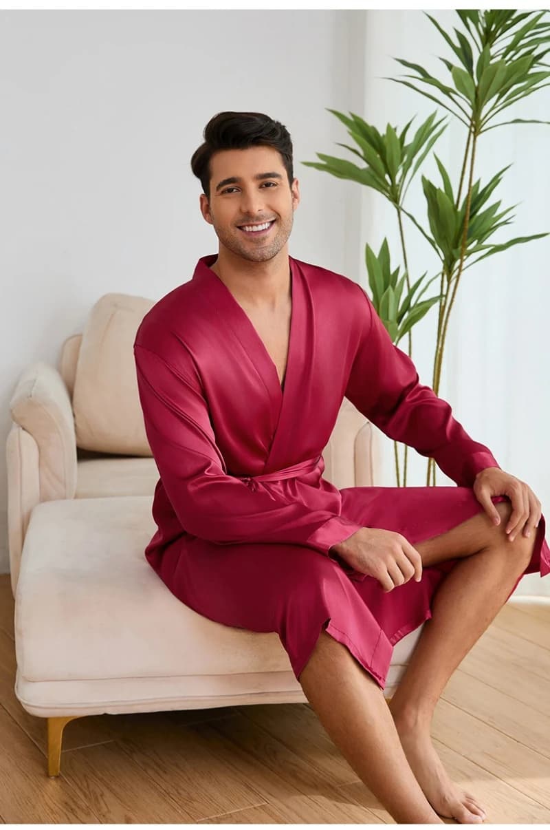 Men's Bathrobe And Shorts Set, Solid Color Home wear, Rayon Silk Nightgown Set,Thin Pajamas Home Clothing
