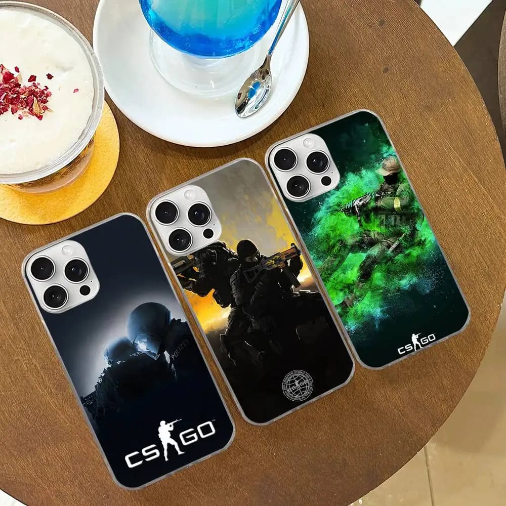 Hot Game Counter Strike CS GO Silver Gradient Pleated Water Ripple Phone Case for IPhone 17 16 15 14 13 12 11 Pro Max