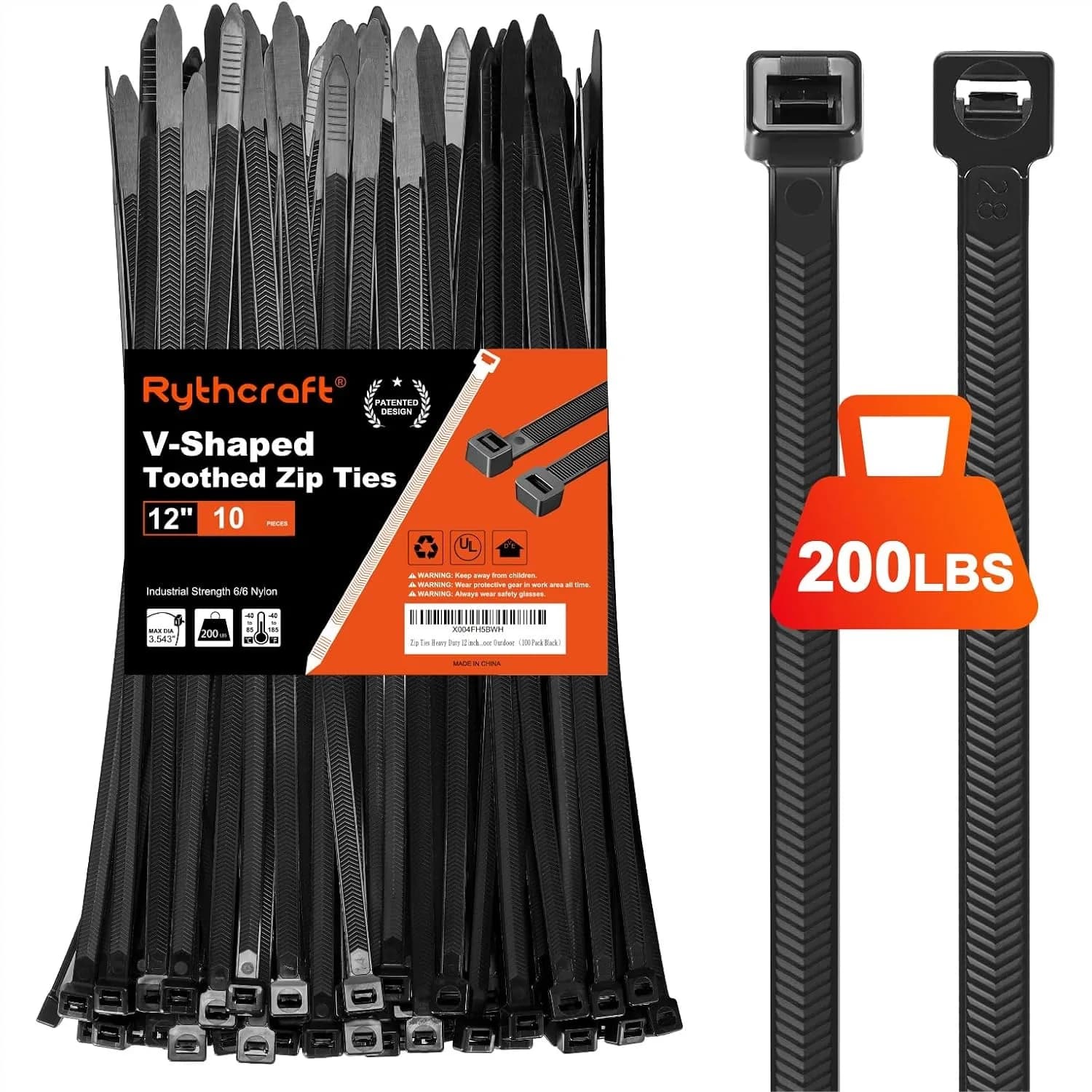 Heavy Duty Zip Ties 12 Inch 200 LBS Tensile Strength with V-Shaped Toothed Double Sided Nylon Cable Ties for Indoor Outdoor