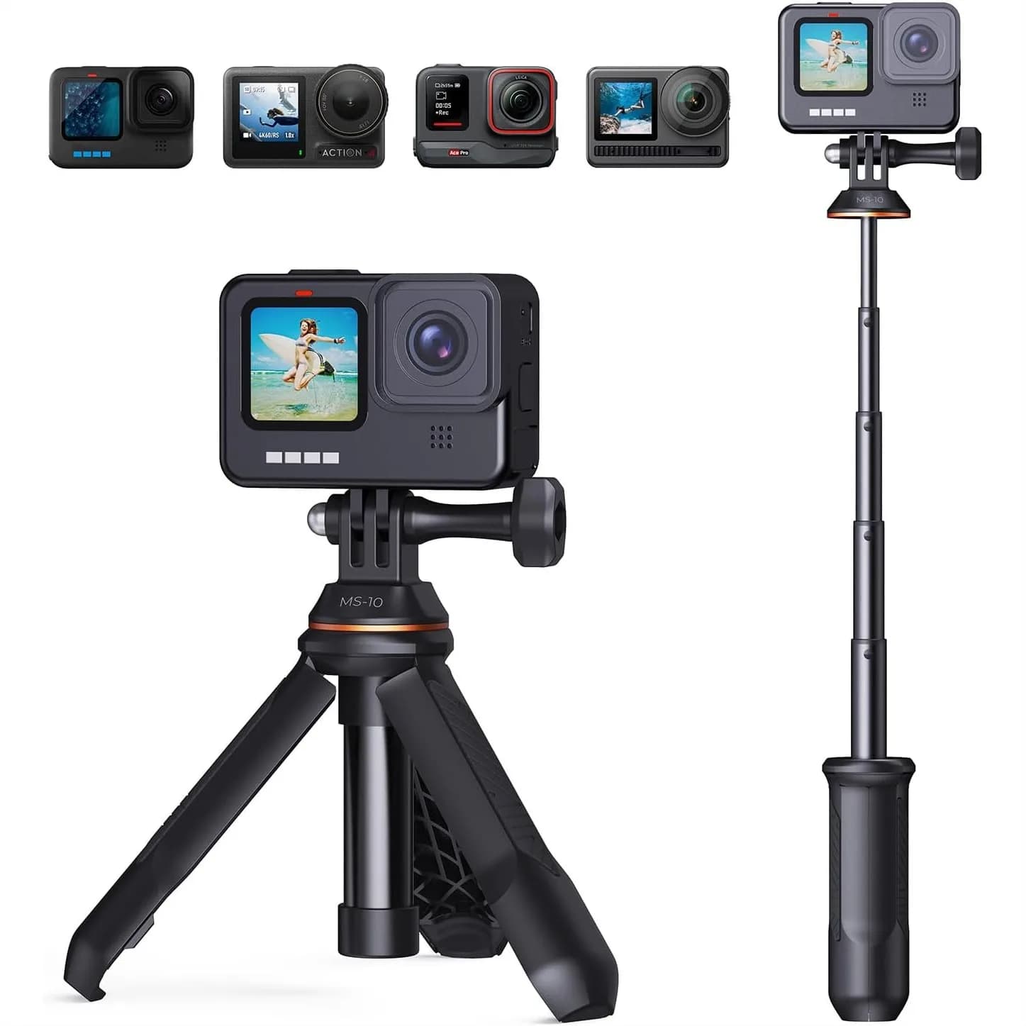 Treppiede per selfie, impugnatura portatile da 33,5 cm per GoPro e DJI Osmo Action, ultraleggero e stabile