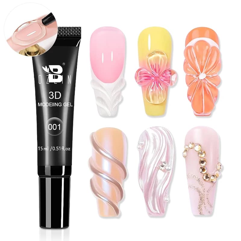 BOZLIN Gel per Unghie Trasparente Bianco 15ml per Strass, Modellazione 3D Fai-da-Te, Super Adesivo Senza Residui per Gioielli in Polvere