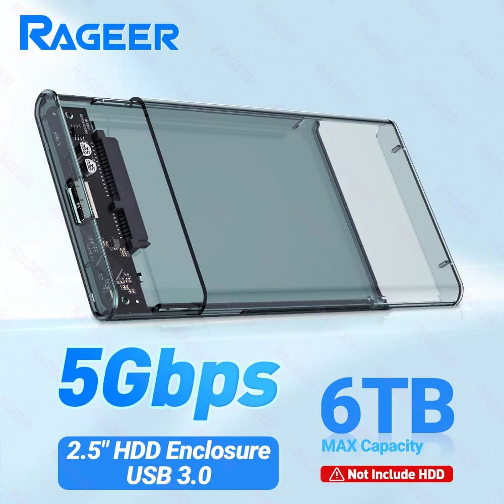 Custodia per disco rigido esterno RAGEER da 2,5" Custodia per disco rigido esterno da USB3.0 a SATA 3.0 Custodia per disco rigido da 5 Gbps per HDD da 7 mm/9,5 mm 2,5"