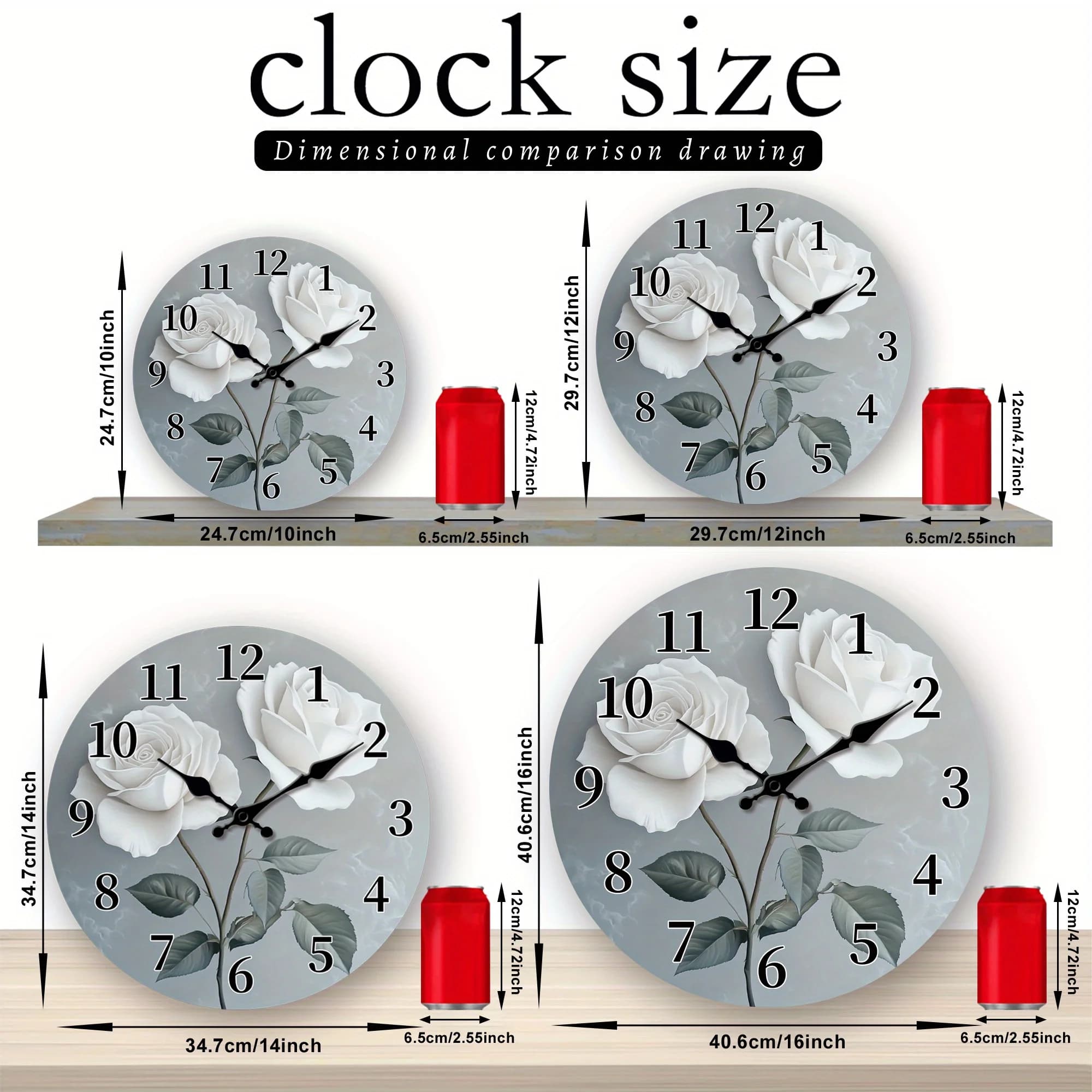 [Romantic Rose Clock] Romantic Rose Wall Clock | Silent Non-Ticking Hands | Round Plastic/Wood Clock for Living Room, Bedroom, Office | Elegant Gift for Christmas, Birthday, Wedding, Anniversary