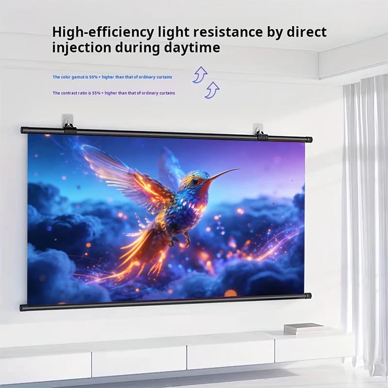 No Drilling Wall Mount Rolled Projector Screen Anti-Light 150inch 16:9 Portable Projection Screen for Home Theater Daytime Use