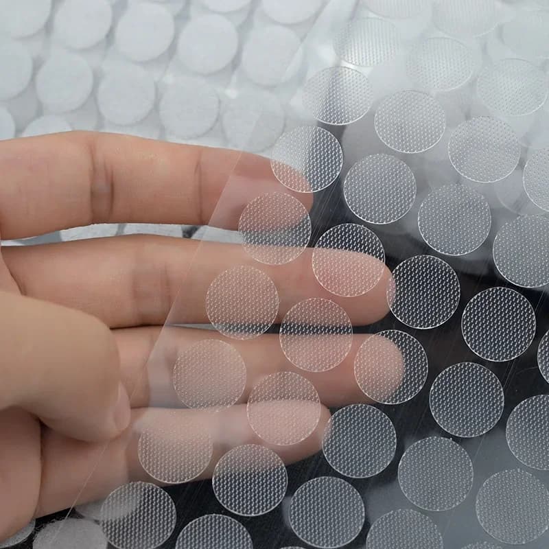 Commercio all'ingrosso 10/15/20mm Adesivo trasparente a punti Nastro autoadesivo con gancio e anello in nylon Colla forte Belcro Adesivo Redondo