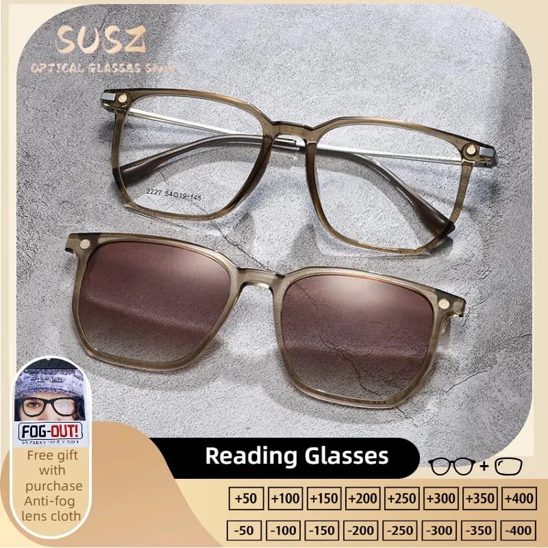 SUSZ Polarized Sunglasses with magnetic casual style clip for women, progressive eyeglasses with blue anti-ray optical prescription for myopia