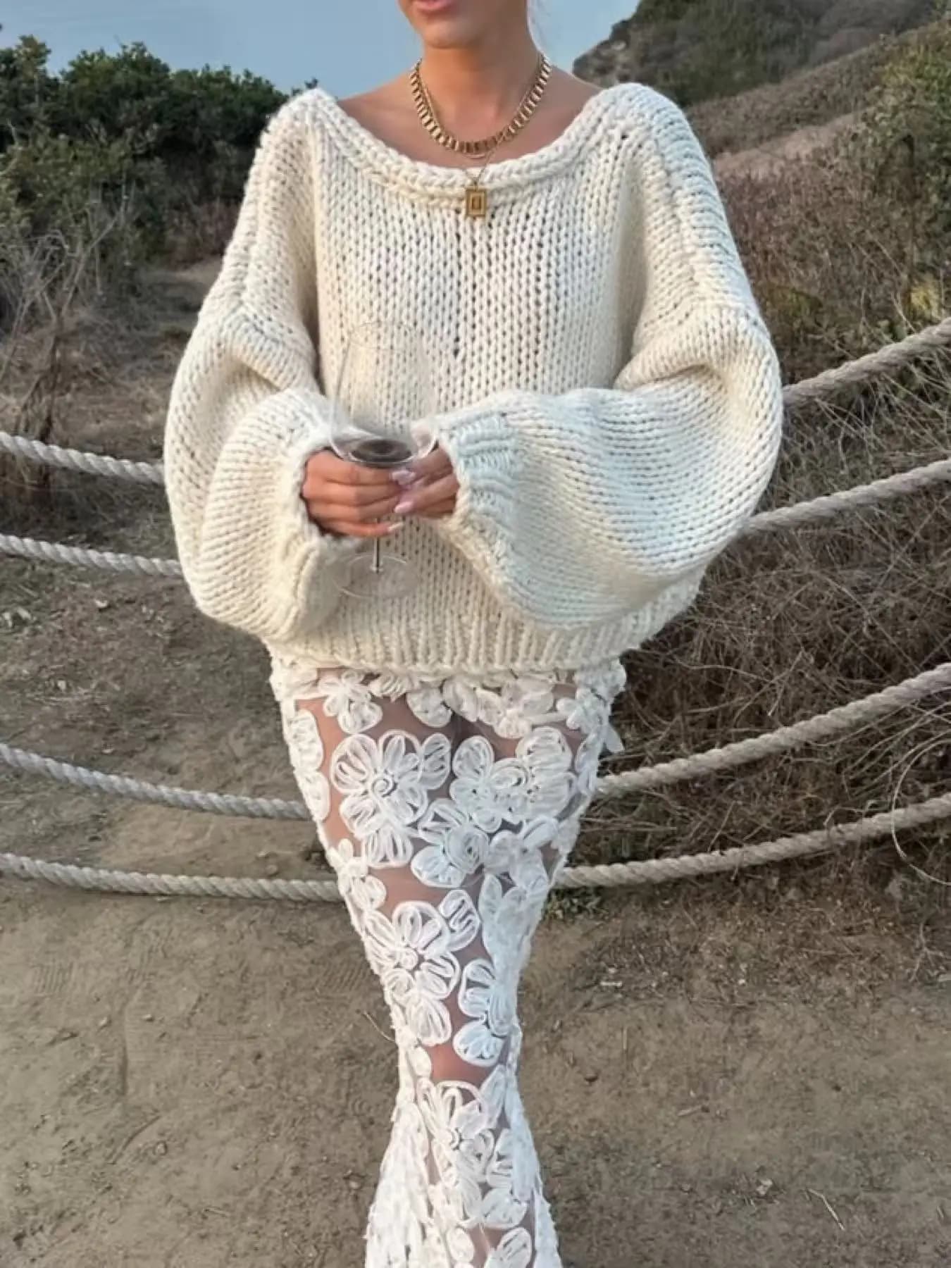 Cardigan Elegante all'Uncinetto da Donna, Design Reversibile, Maniche Lunghe a Pipistrello, Stile Casual Urbano, Tinta Unita, Semplice ed Elegante
