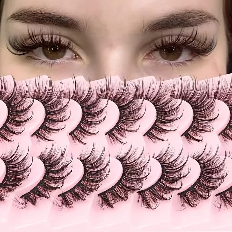 Fake lashes in soft synthetic mink fur, natural make-up effect, eyelash growth, thick fake lashes, 18 mm long
