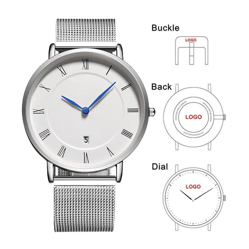 Men's Watch Classic Simple B-8210N with Stainless Steel Knit Strap, Logo and Custom Name