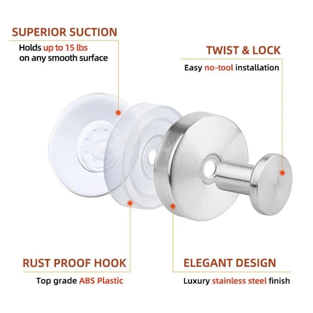 Stainless Steel Christmas Suction Cup Hook No Drill Round Peg Vacuum Hooks for Wreaths Strong Suction Polished Finish