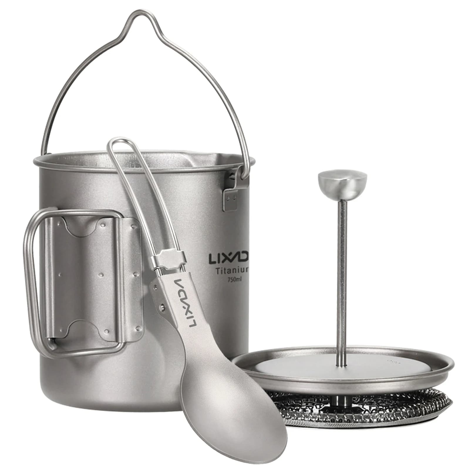 Lixada 750ml Titanium Coffee Cup Mug French Press Pot Coffee Maker with Lid Outdoor Camping Cooking Pot