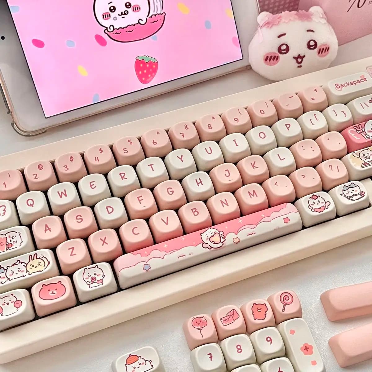 Cute Chiikawa Thermal Sublimation Keycaps MOA Profile Anime Key Cap Set Compatible 98 104 108 Keys MX Mechanical Keyboard