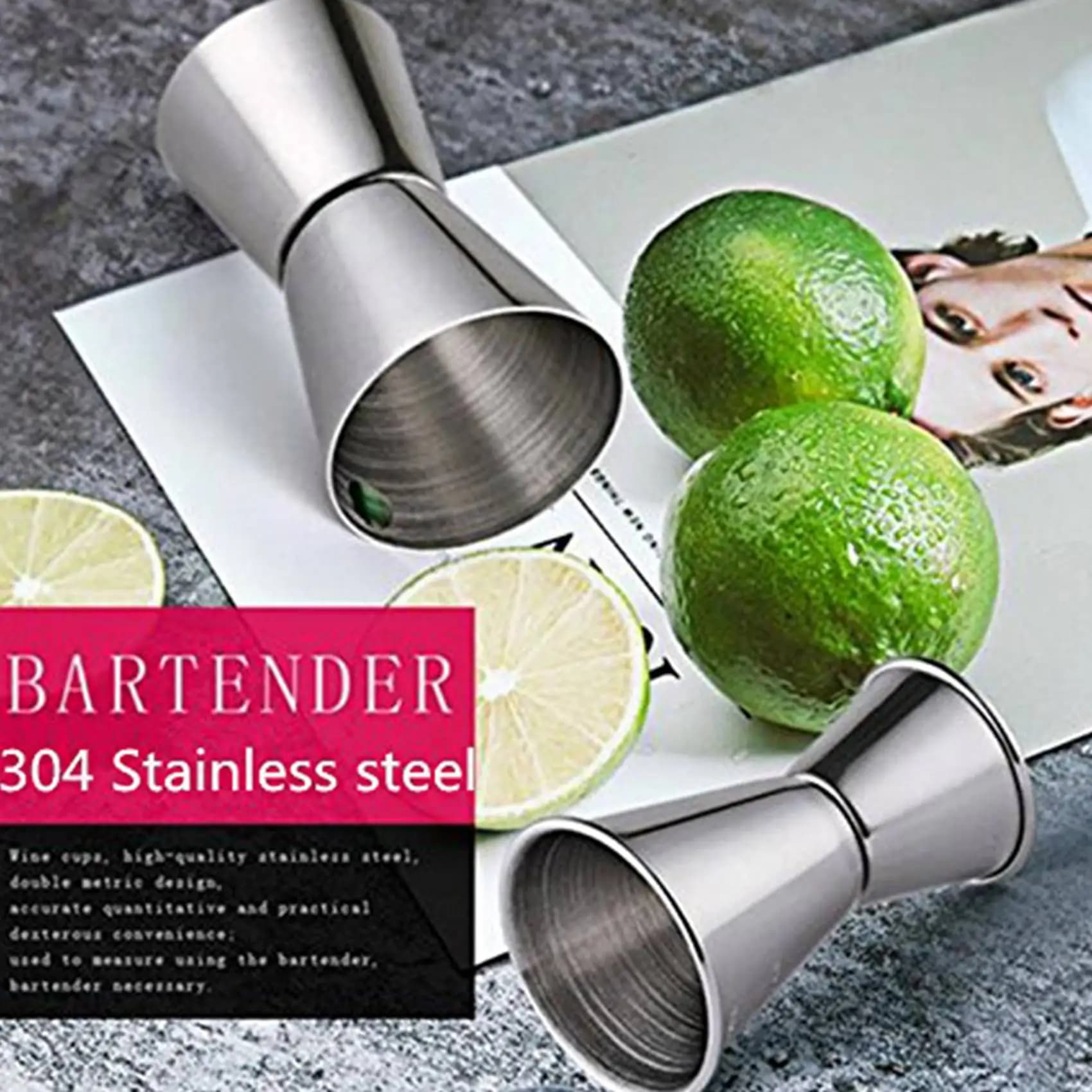 Set di strumenti da bar ABUL-2X in acciaio inossidabile, con muddler per cocktail, cucchiaio da miscelazione, jigger, per feste, vino, cocktail e shaker.