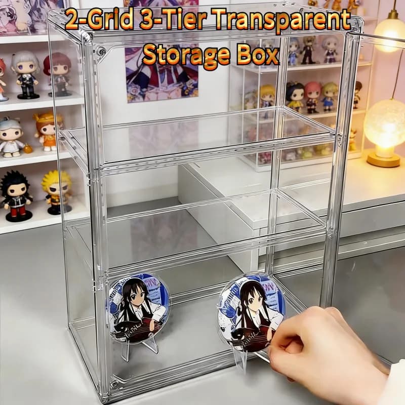 Organizzatore Trasparente a 2 Griglie e 3 Livelli per Casa, Porta Tazze, Porta Bevande, Scatola per Mystery Box e Contenitore per Borse