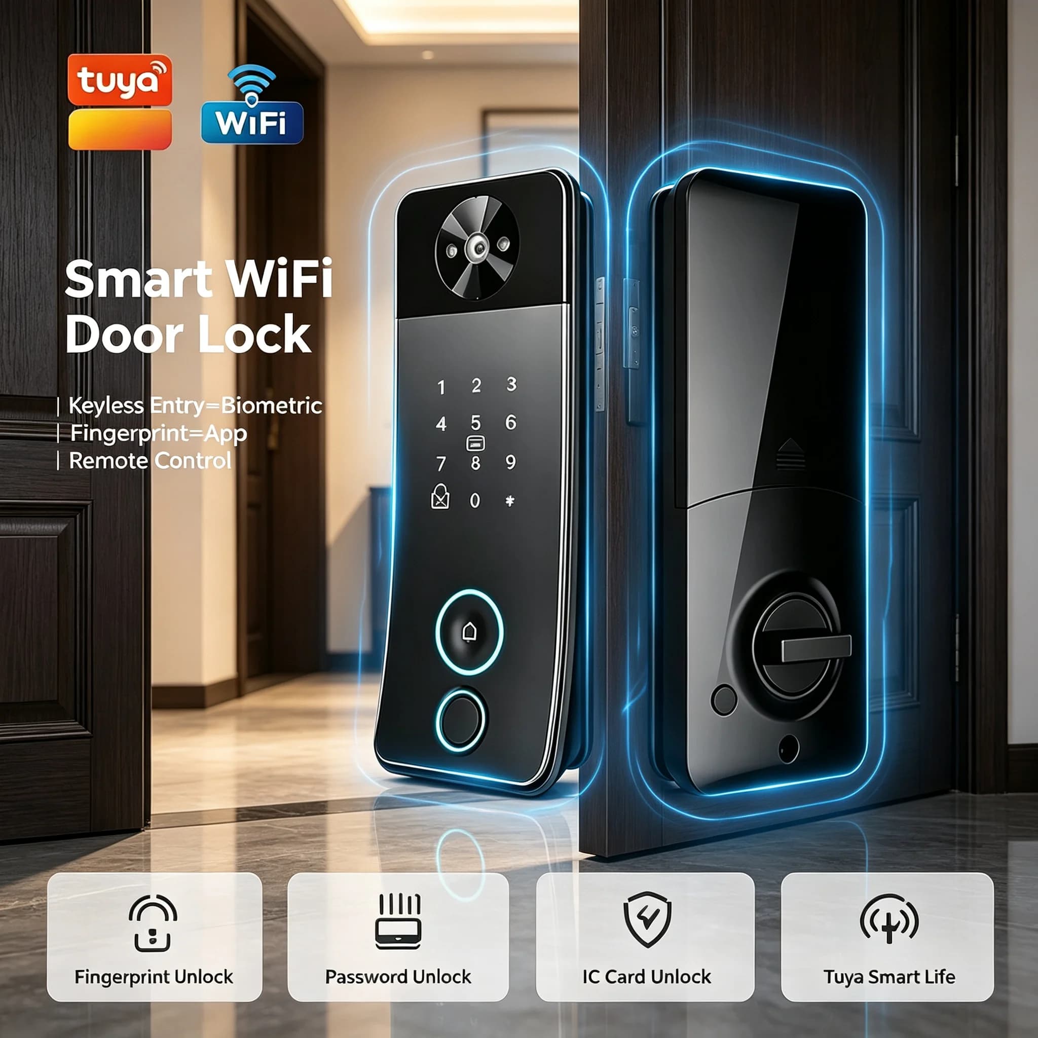 Tuya Smart Lock Cylinder Fingerprint Keyless Door Lock Password IC Card Key Unlock for Home & Apartment