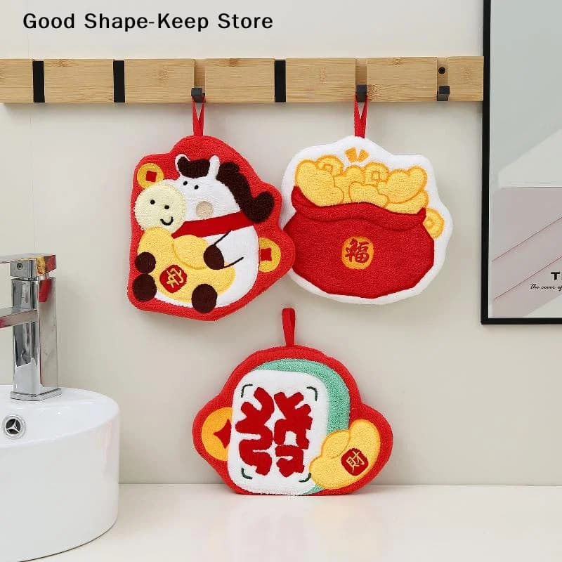 Kitchen towel and bathroom in Sponge thick and absorbent, Design Carton Animated, Bag New Year's Portal, Horse, Handkerchief