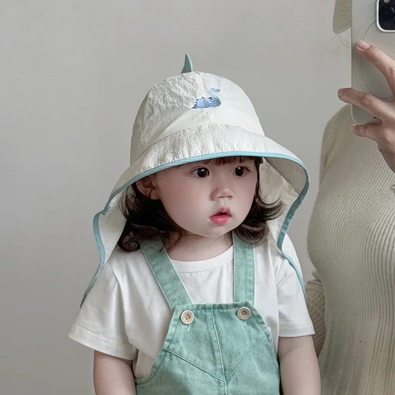 Cappello con protezione UV Cappelli estivi per bambini Accessori da spiaggia Cappello parasole per bambini e bambine Cappello con tesa larga e scialle parasole Cappello traspirante per la protezione solare