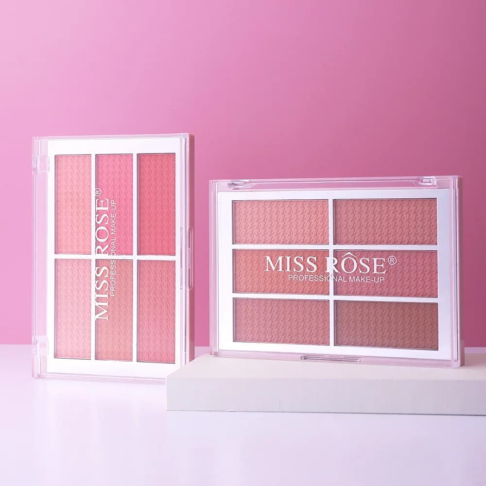 MISS ROSE Vassoio All-In-One Fard opaco a sei colori Ombretto Correttore Alta lucentezza Riparazione Trucco viso europeo e americano