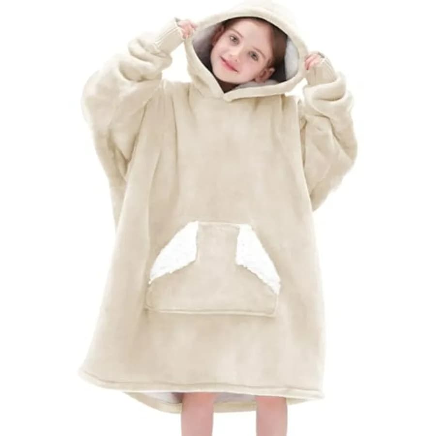 Wearable Blanket Hoodie, Oversized Sherpa Blanket Sweatshirt with Hood Pocket and Sleeves, Super Soft Warm Plush Hooded Blanket