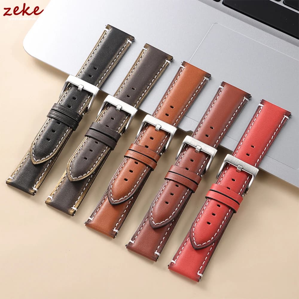 20mm 22mm Cinturini per orologi in pelle cerata vintage vintage universale Cinturino per orologio con strato di testa marrone Bracciale a sgancio rapido da uomo con fibbia ad ardiglione