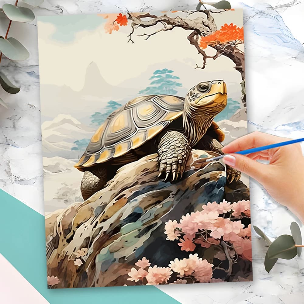 Momoart Kit Painting with Turtle Numbers, Animal Painting Painting Hand Painted, Artistic Picture With Numbers, Turtle Framed on Canvas, Home Decoration