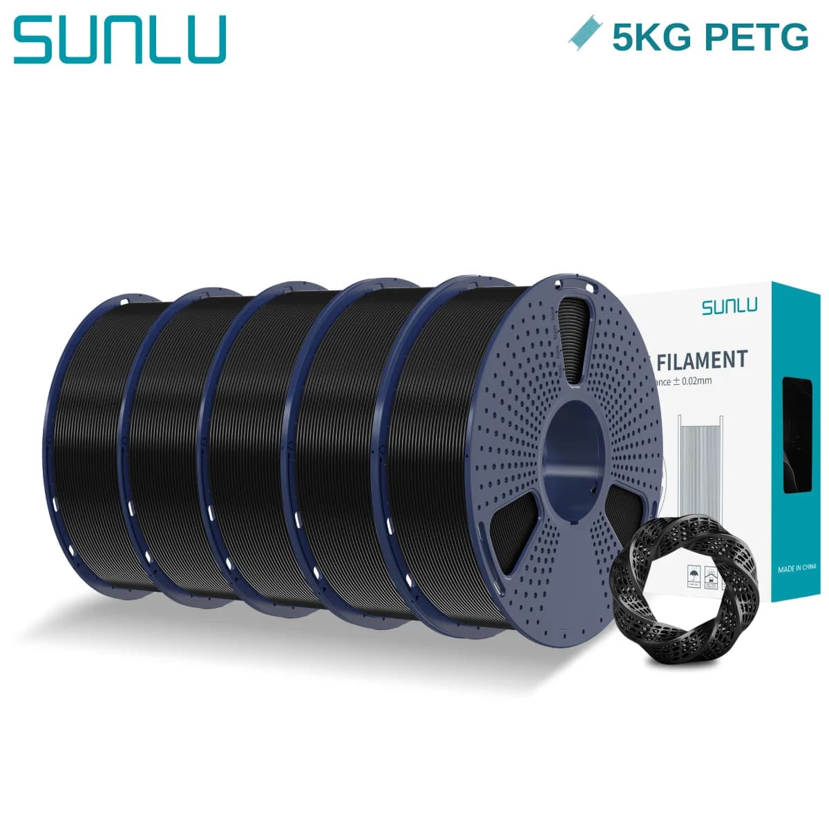 SUNLU 5KG PETG Filamento 3D 1,75mm Filamento bobina di stampa 3D ad alta tenacità avvolto ordinato per materiali stampante 3D FDM Nave veloce