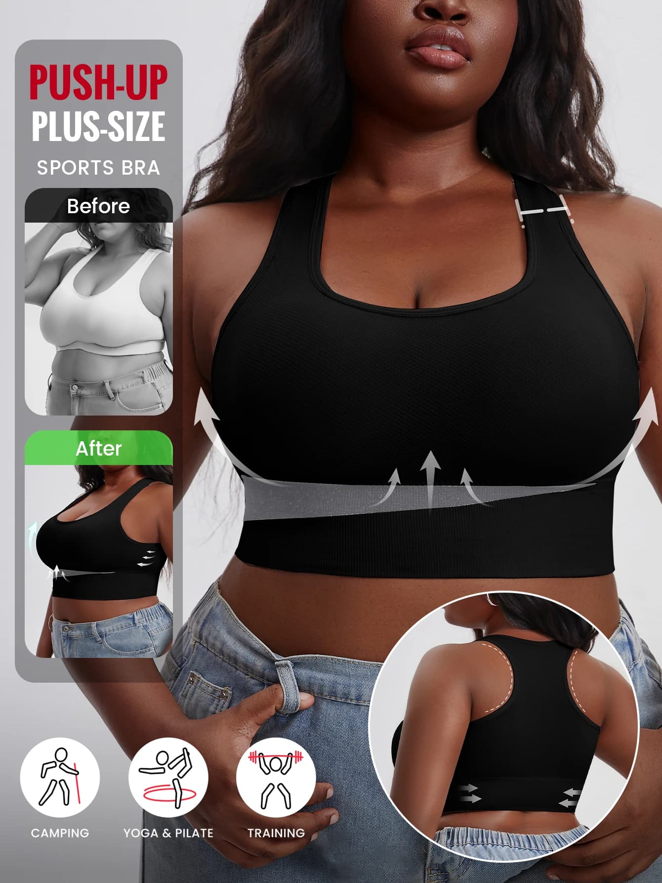 Size Wirefree Sports Yoga Bra, Solid Color High Elastic Breathable Bra with Removable Cups, All Season Casual Wear