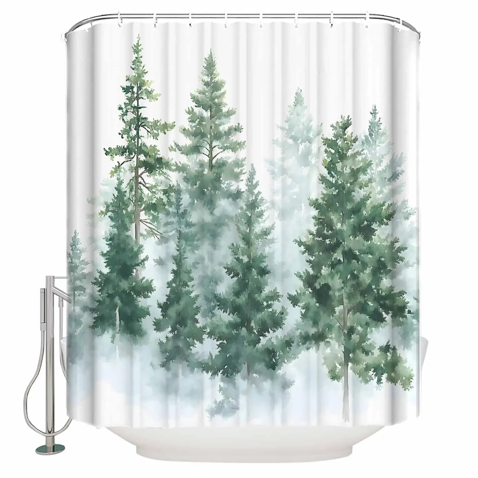 Tende da doccia con albero della foresta acquerello Tende da bagno impermeabili Decorazioni per la casa Tenda da bagno moderna di lusso
