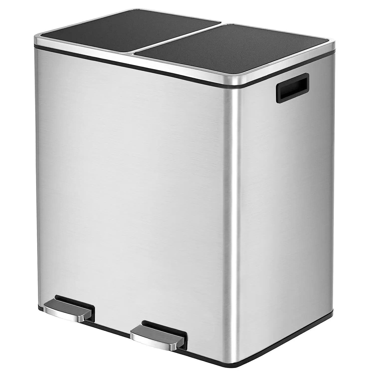 Cestino per Rifiuti da Cucina in Acciaio Inox da 60L (16 Galloni) con Doppio Scomparto per Riciclaggio e Coperchio