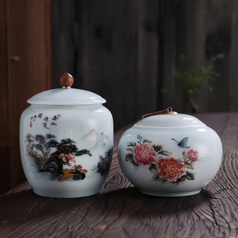 Landscape Tea Jar Lid Sealed Household Moisture-proof Black Pu'er Kitchen Food Container