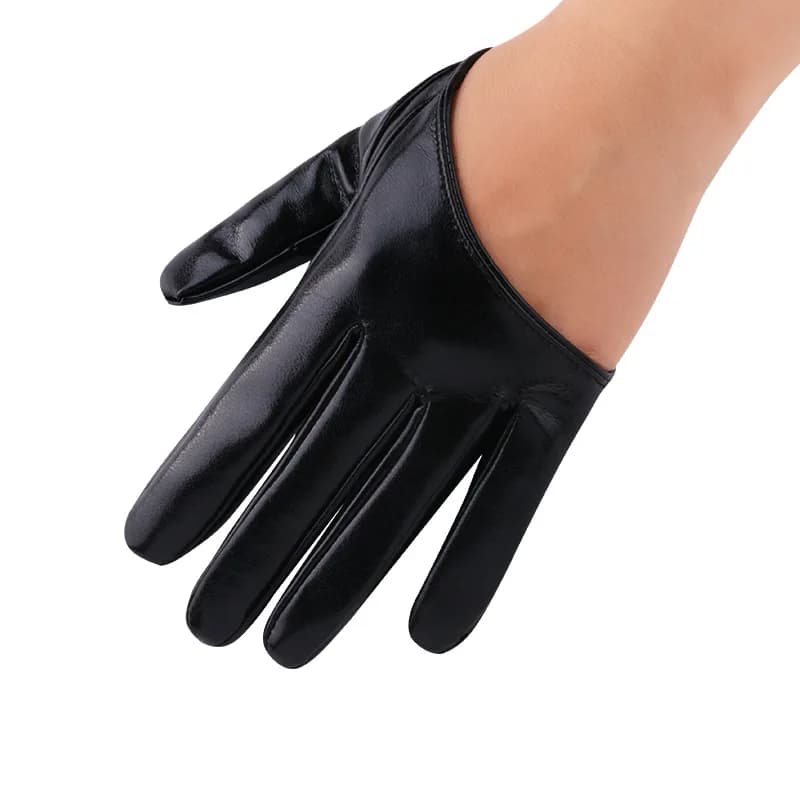 1 pair of women's gloves with whole fingers in leather PU gloves half palm sexy performance for parties short black gloves