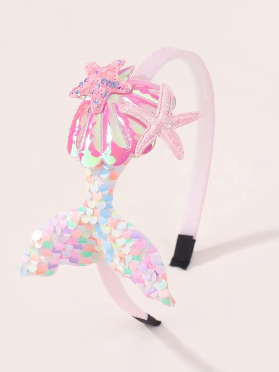 Mermaid Tail Hair Accessory With Starfish Sequins Headband For Women