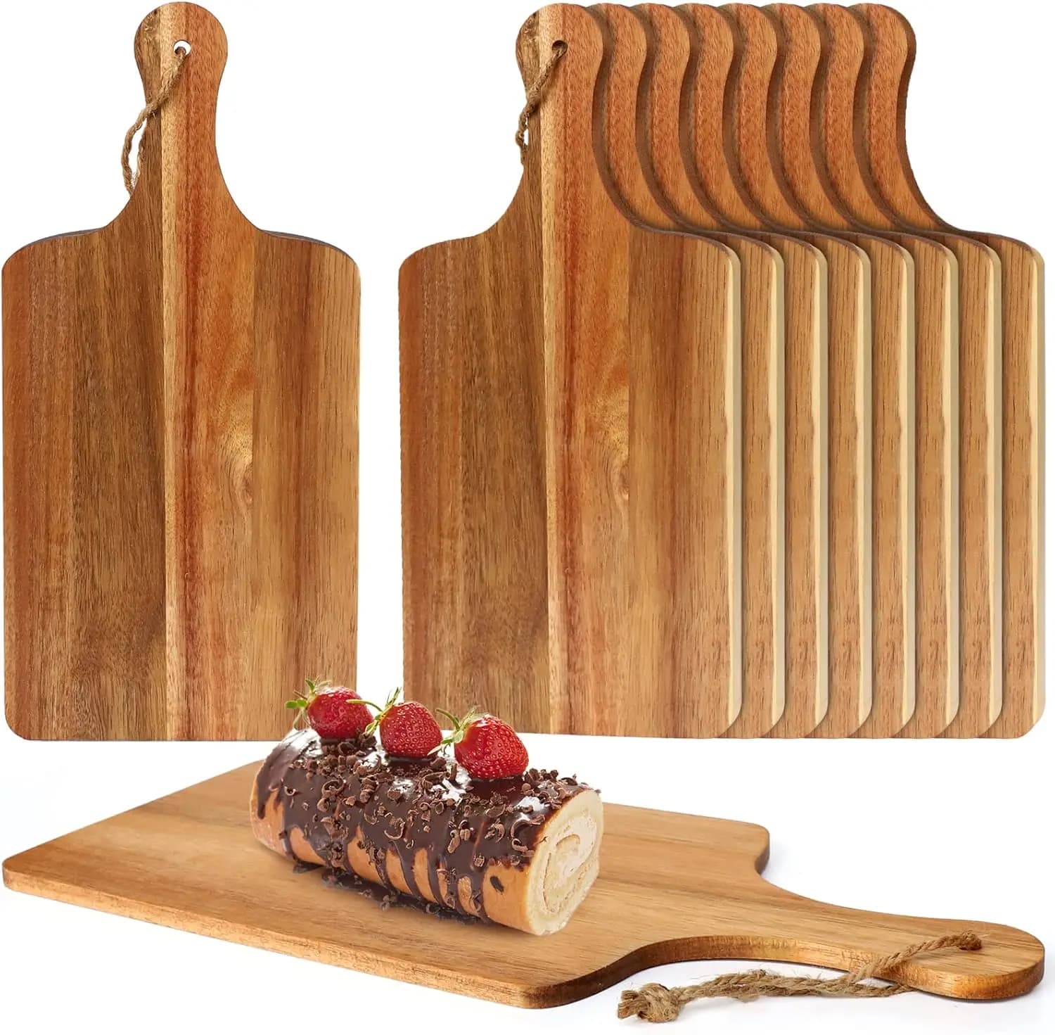 Set di 10 Taglieri in Legno di Acacia, 15x7 Pollici, con Manici per Carne, Verdure, Formaggio e Pane
