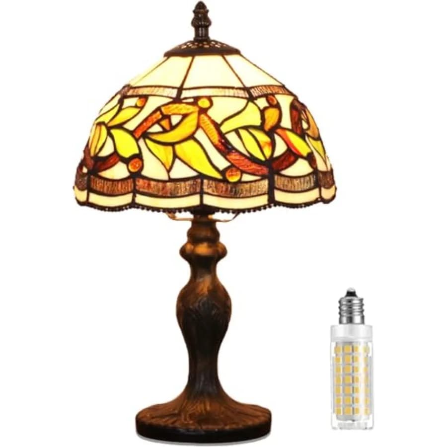 Lampada da Tavolo in Vetro Colorato, Stile Perline di Cristallo, Luce Notturna Artigianale per Comodino, Regalo Artistico Antico