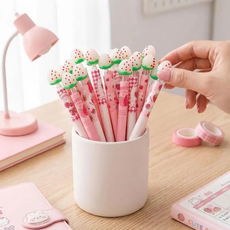 4 Pezzi Penna Gel Cancellabile a Forma di Fragola, Sensibile alla Luce e Cambia Colore, Articoli di Cancelleria Kawaii per Ufficio e Scuola