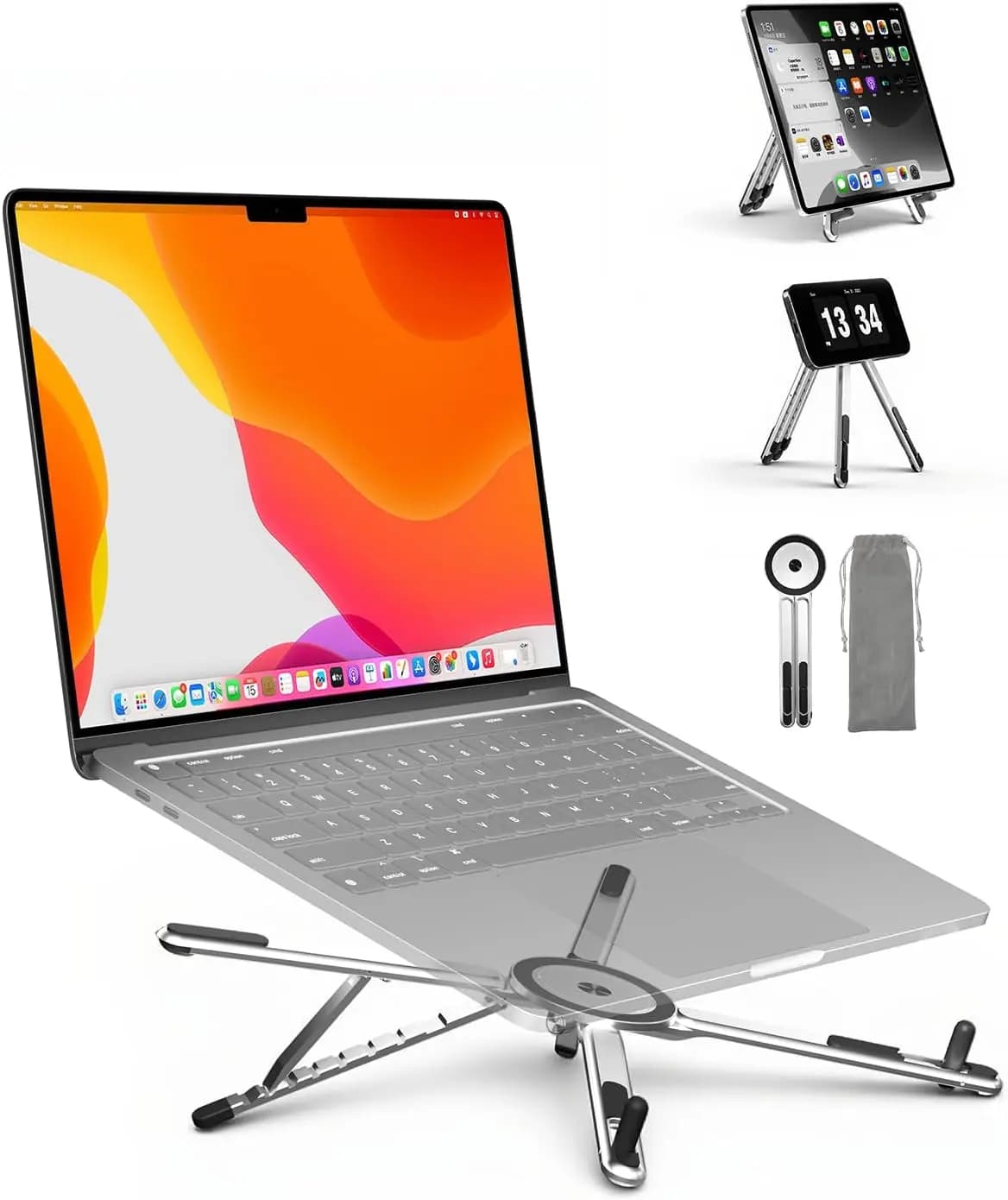 Supporto Regolabile per Laptop, 3-in-1 Magnetico Pieghevole per Laptop, Tablet e Telefono, Rialzo Portatile in Alluminio con Supporto Multi-Angolo