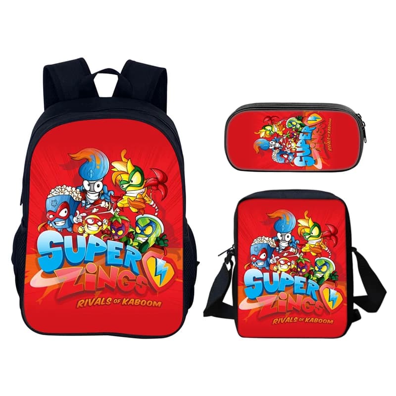 Super Zings 3 pezzi Set Zaino 40 cm/15,7 pollici Borse da scuola durevoli Borsa a tracolla Astuccio Borse per libri per computer Compleanno per bambini