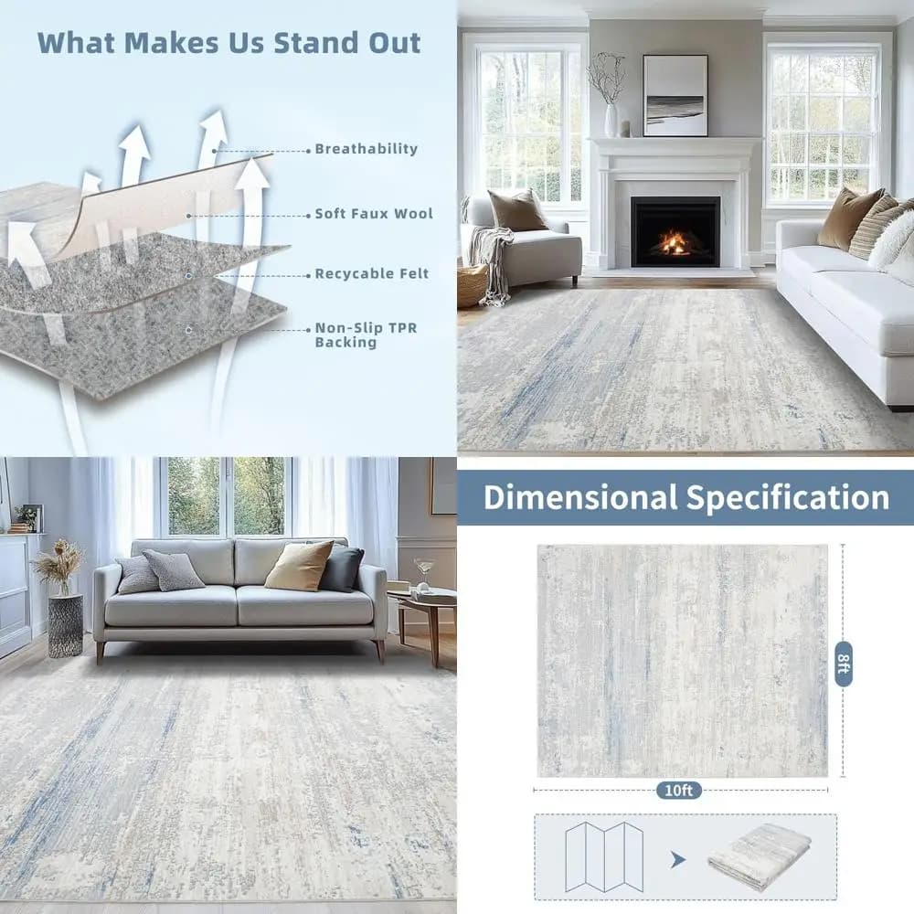 Modern Carpets Abstract 8x10 - Soft Short-haired Carpets with Rubber Anti-slip Base for Living Room, Dining Room, Bedrooms and Home