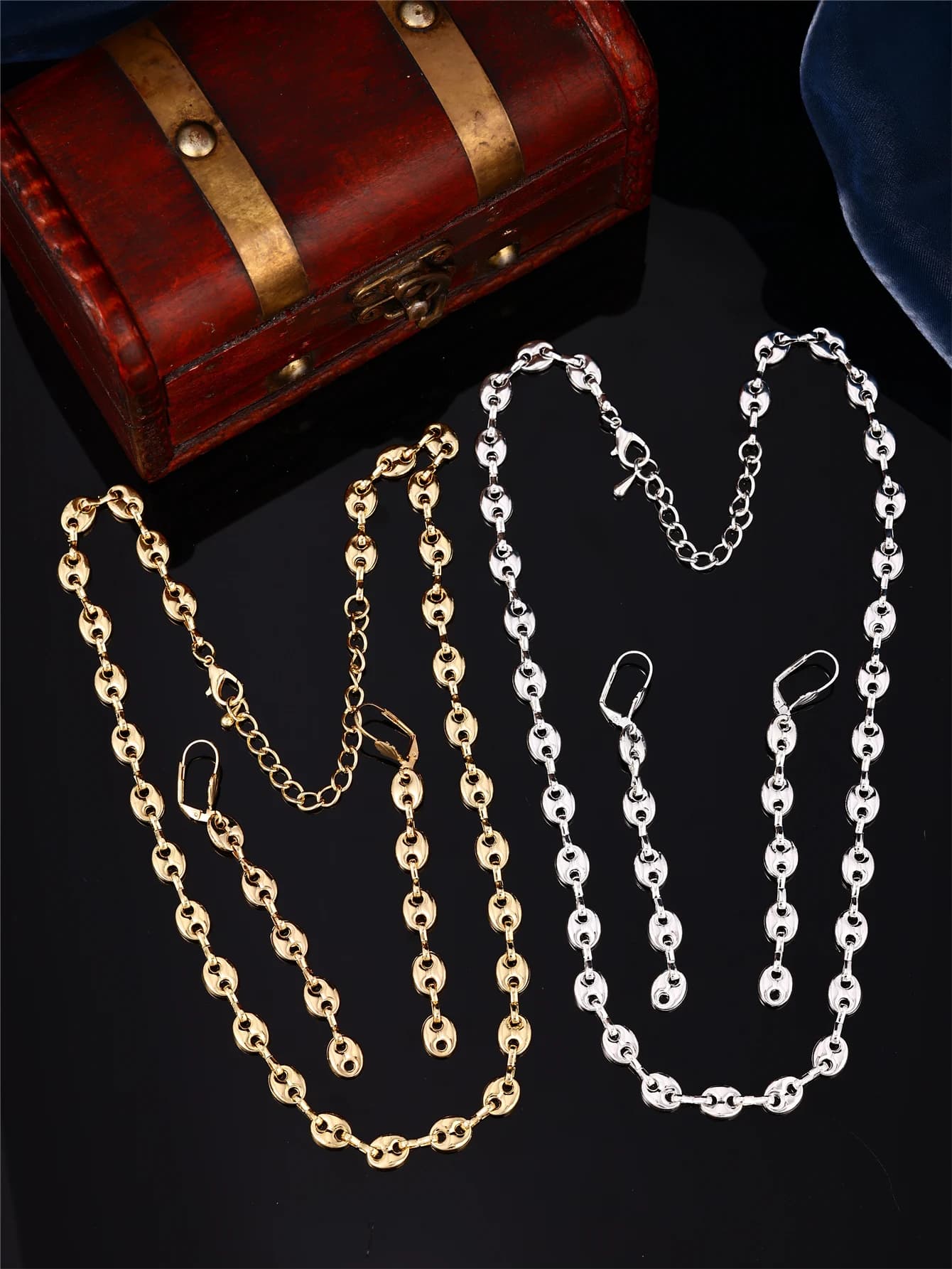 1 Set Stylish Coffee Bean-Shaped Ladies' Necklace & Earrings Jewelry Set, Pig Nose Design, Wedding Banquet Jewelry