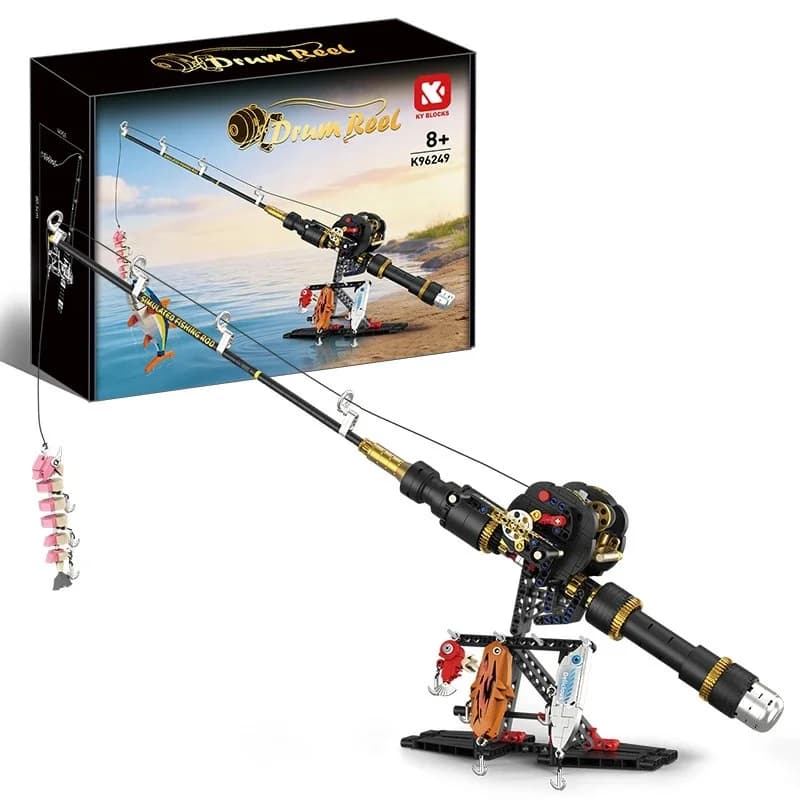 Set di Costruzioni a Blocchi per Mulinello da Pesca, Modello Realistico con Bobina Chiusa, Kit Canna da Pesca e Filo per Bambini, Hobbisti, Decorazione da Tavolo, Regalo di Compleanno