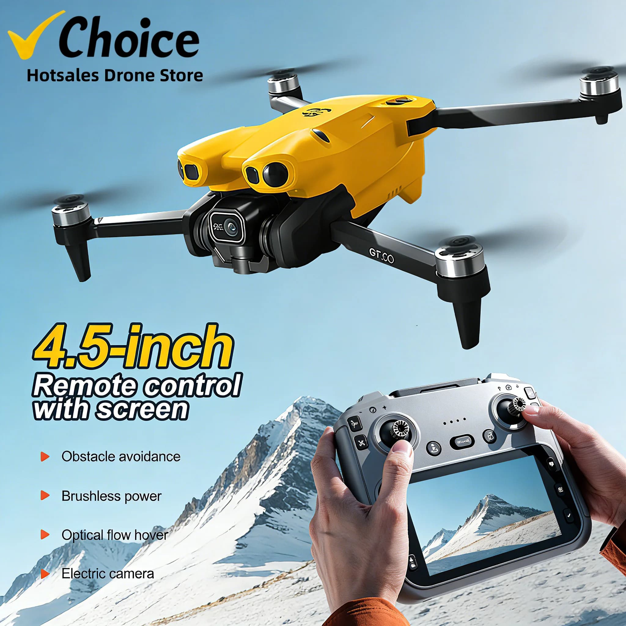 New Bumblebee GT50 Drone MIni 4.5 "Screen Brushles Flux Optical Positioning Quadcopter with FPV Camera WIFI RC 4 Axes Drons Toy