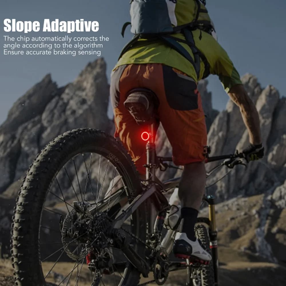 Luce Posteriore Intelligente per Bicicletta IPX5 Impermeabile, Ricaricabile LED con Sensore di Frenata, Batteria 420mAh