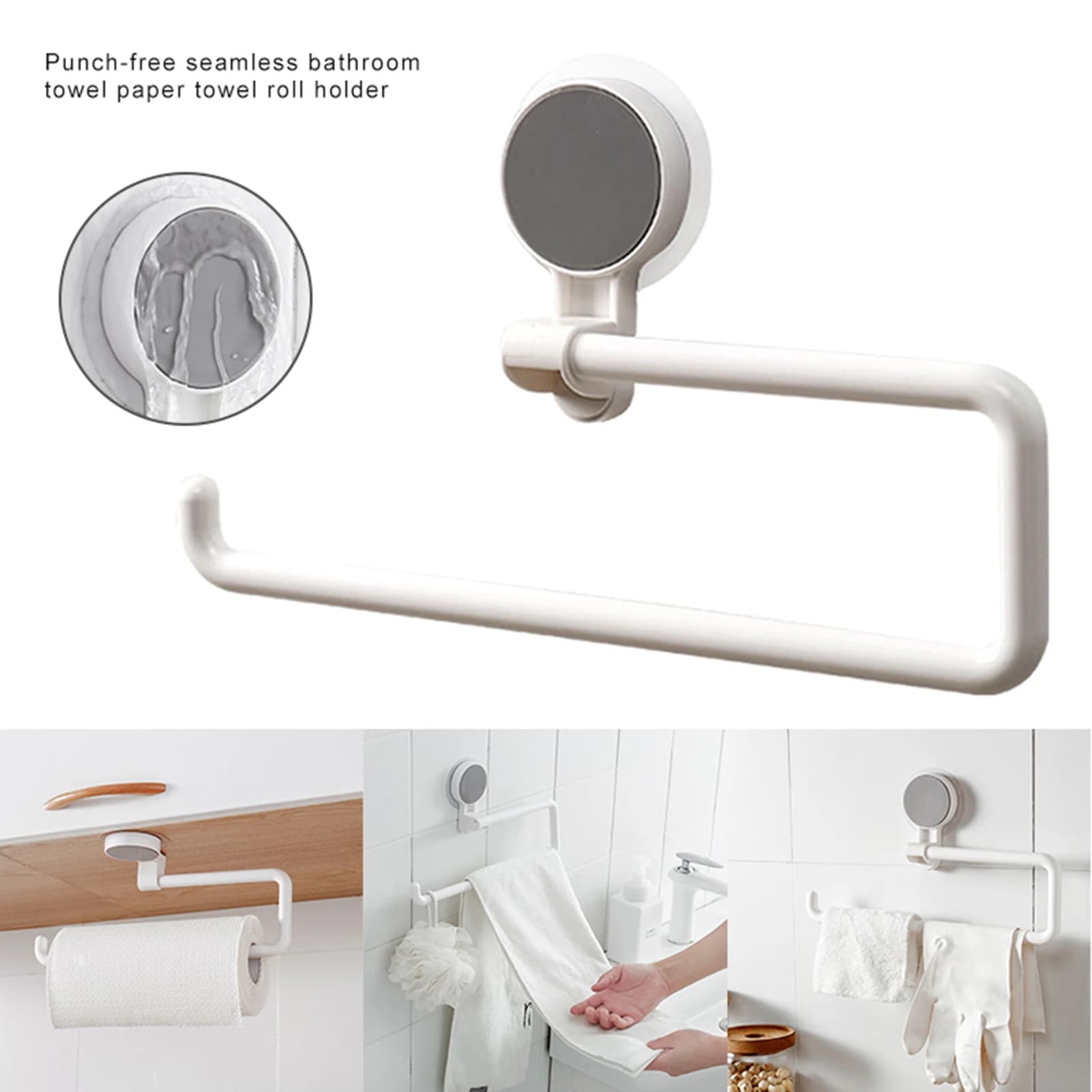 ABS Plastic Toilet Paper Holder for Bathroom Home Users No Drill Suction Wall Mount Tissue Rack with Towel Bar Durable