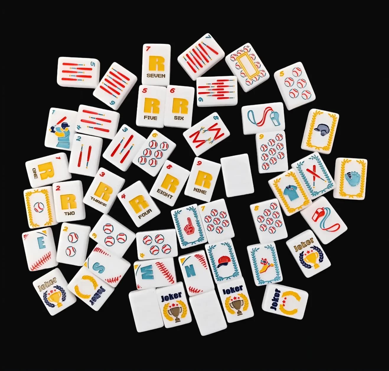 Baseball Themed American Mahjong Set 160Pcs White Acrylic MahJongg Tiles Indoor Family Table Game Gift for Baseball Fans