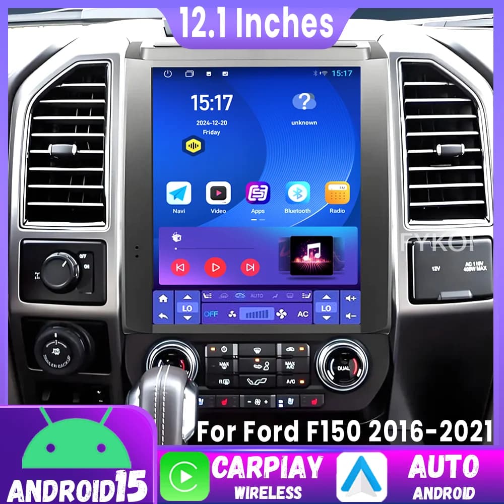 Autoradio Android 15 da 12.1 Pollici per Ford F150 2016-2021, Lettore Multimediale 2 Din con Carplay Wireless, Bluetooth, GPS, Navigazione 4G DSP
