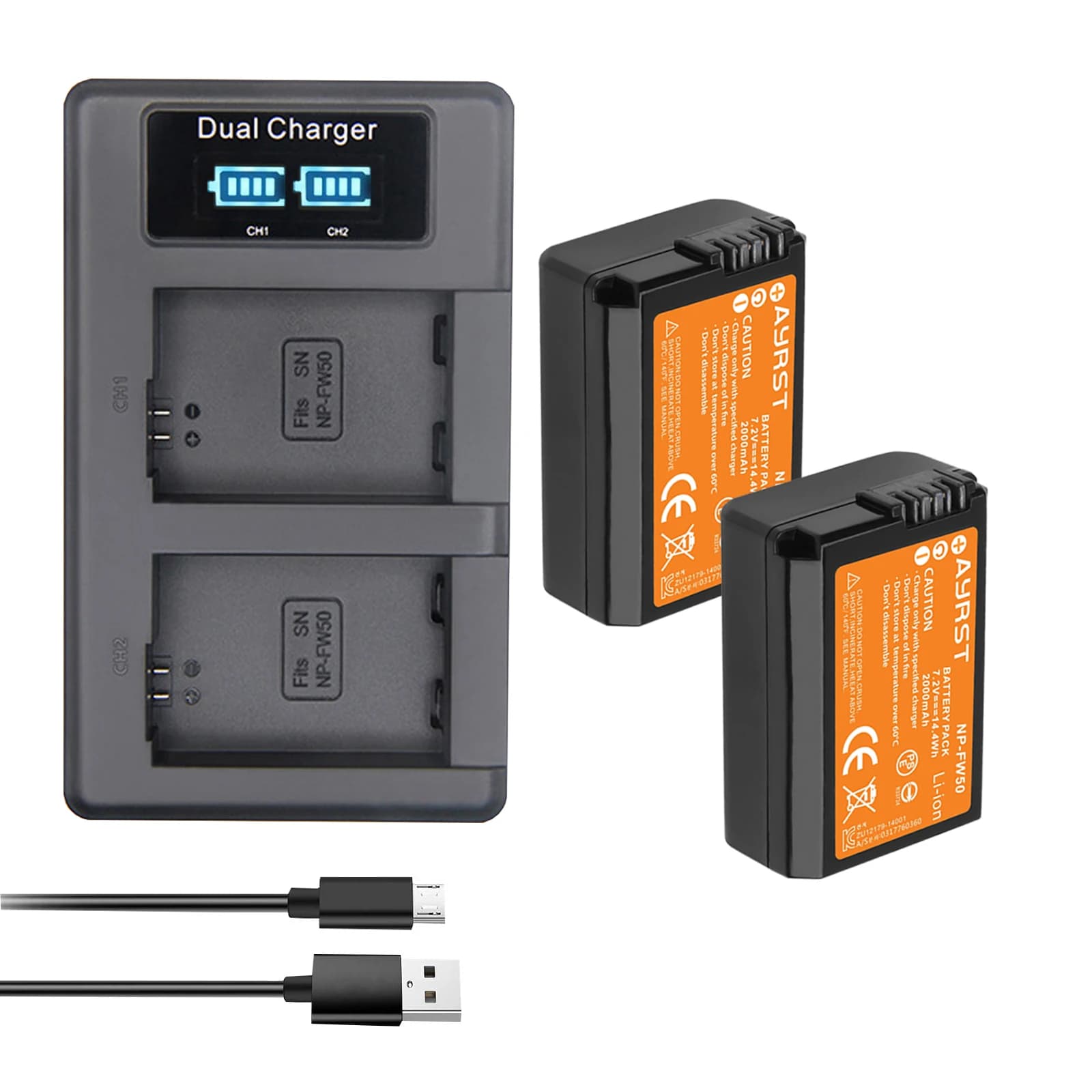 2000mAh NP-FW50 NP FW50 Battery + LED USB Dual Charger For Sony ZV-E10, A7, A7R, A7RII, A7II, A7SII, A7S, A7RII, A6300, A6400